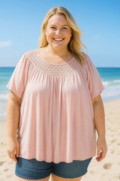 Picture of QUALITY LIGHT VISCOSE TOP WITH LACE NECKLINE